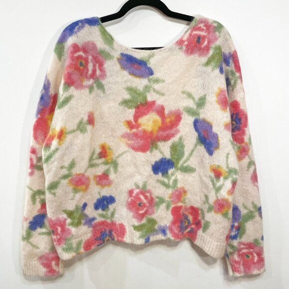EUC Sezane Teresa Mohair Wool Floral Cardigan Ecru Pink XXXL - Picture 4 of 8